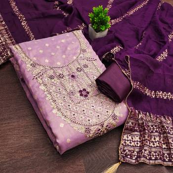 lavender weaved shimmer butti unstitched dress material  3