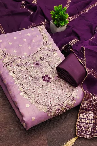 lavender weaved shimmer butti unstitched dress material 