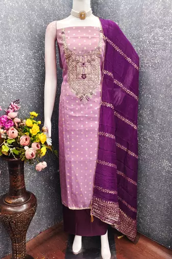 lavender weaved shimmer butti unstitched dress material 