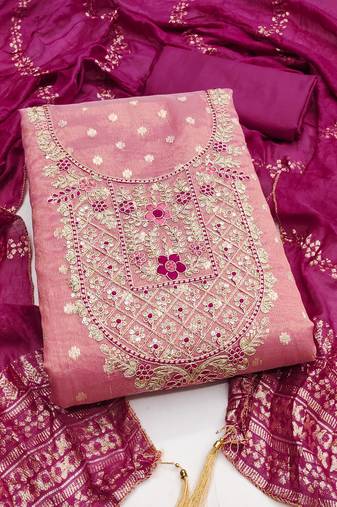 peach weaved shimmer butti unstitched dress material 