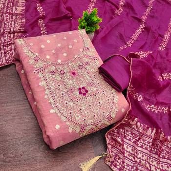 peach weaved shimmer butti unstitched dress material  3