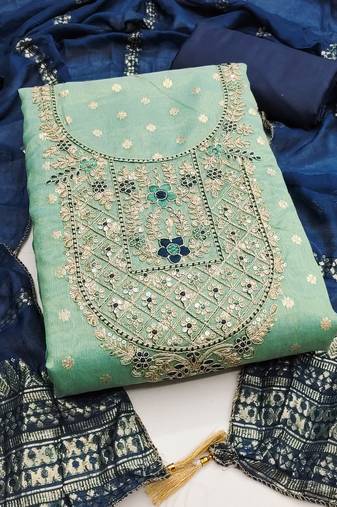 sea green weaved shimmer butti unstitched dress material 
