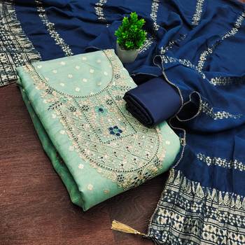 sea green weaved shimmer butti unstitched dress material  3