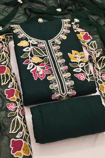 green embroidered rayon unstitched dress material 