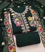 green embroidered rayon unstitched dress material 