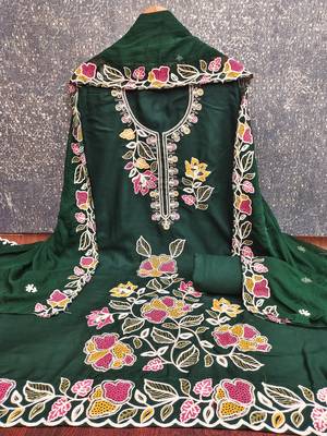 green embroidered rayon unstitched dress material  2