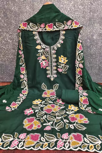 green embroidered rayon unstitched dress material 