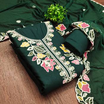 green embroidered rayon unstitched dress material  3