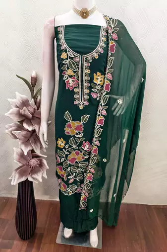 green embroidered rayon unstitched dress material 