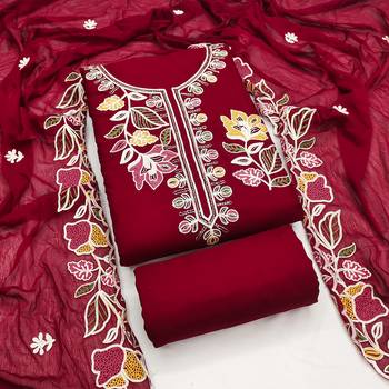 maroon embroidered rayon unstitched dress material  1