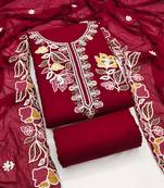 maroon embroidered rayon unstitched dress material 