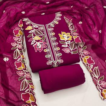 purple embroidered rayon unstitched dress material  1