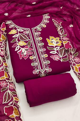purple embroidered rayon unstitched dress material 
