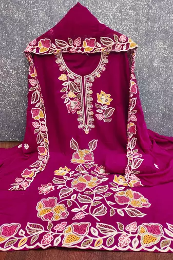 purple embroidered rayon unstitched dress material 