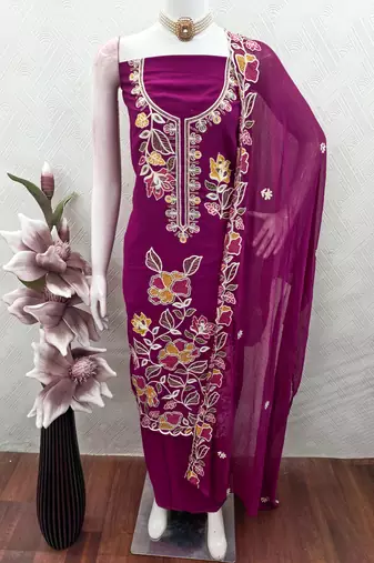 purple embroidered rayon unstitched dress material 
