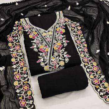 black embroidered rayon unstitched dress material  1