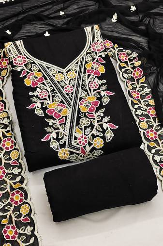 black embroidered rayon unstitched dress material 
