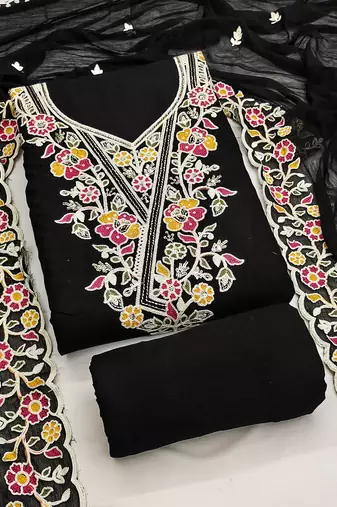 black embroidered rayon unstitched dress material 