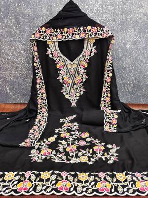 black embroidered rayon unstitched dress material  2