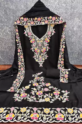 black embroidered rayon unstitched dress material 