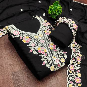 black embroidered rayon unstitched dress material  3
