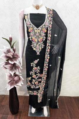 black embroidered rayon unstitched dress material  4