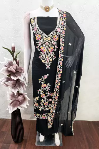black embroidered rayon unstitched dress material 