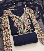 blue embroidered rayon unstitched dress material 