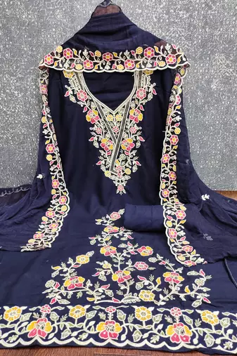 blue embroidered rayon unstitched dress material 
