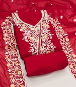 red embroidered rayon unstitched dress material 