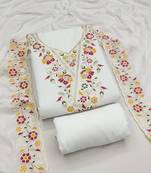 white embroidered rayon unstitched dress material 