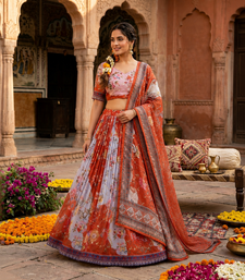 RED SEQUINS ZARI EMROIDERY WORK ORGANZA LEHENGA CHOLI SET FOR WOMEN'S