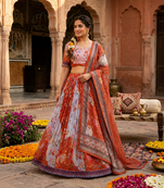 RED SEQUINS ZARI EMROIDERY WORK ORGANZA LEHENGA CHOLI SET FOR WOMEN'S