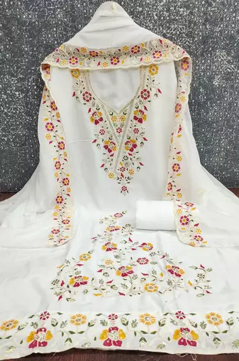 white embroidered rayon unstitched dress material 