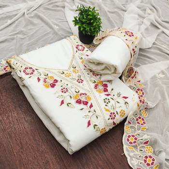 white embroidered rayon unstitched dress material  3