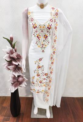 white embroidered rayon unstitched dress material  4