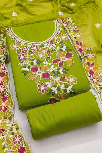 green embroidered rayon unstitched dress material 