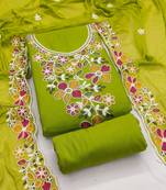 green embroidered rayon unstitched dress material 