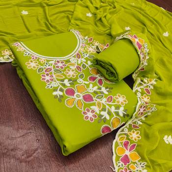 green embroidered rayon unstitched dress material  3