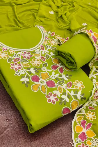 green embroidered rayon unstitched dress material 