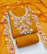 mustard embroidered rayon unstitched dress material 