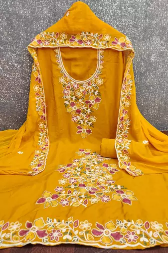 mustard embroidered rayon unstitched dress material 
