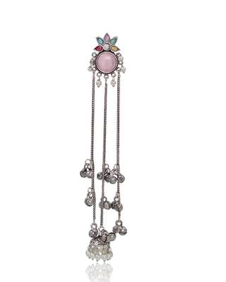 Oxidised Silver Look Long Chain Jhumka Earrings for Women with Artificial Stones & Pearl Drops 3