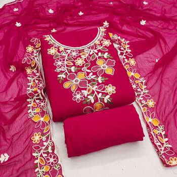 pink embroidered rayon unstitched dress material  1