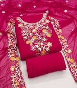 pink embroidered rayon unstitched dress material 