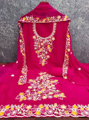 pink embroidered rayon unstitched dress material  2