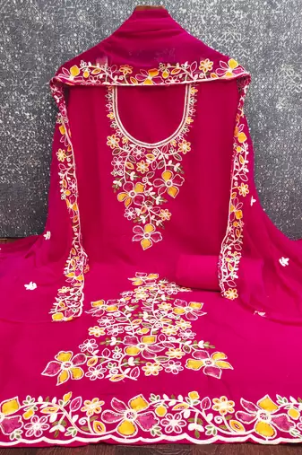 pink embroidered rayon unstitched dress material 