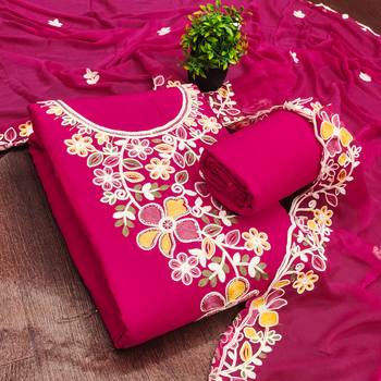 pink embroidered rayon unstitched dress material  3