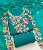 sky blue embroidered rayon unstitched dress material 