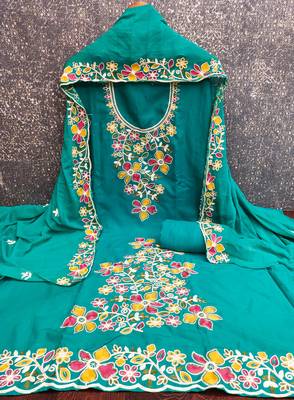 sky blue embroidered rayon unstitched dress material  2